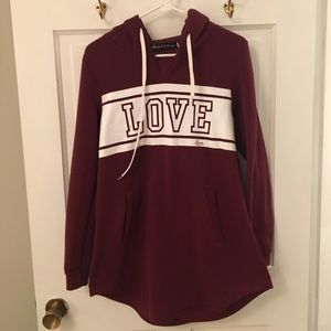 Long comfy burgundy love sweatshirt with hood